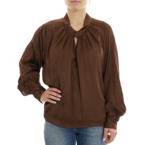 BLUSA COLLO INCROCIO MARRONE